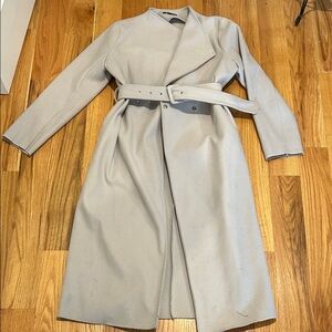 Chic Light Gray Belted Coat
